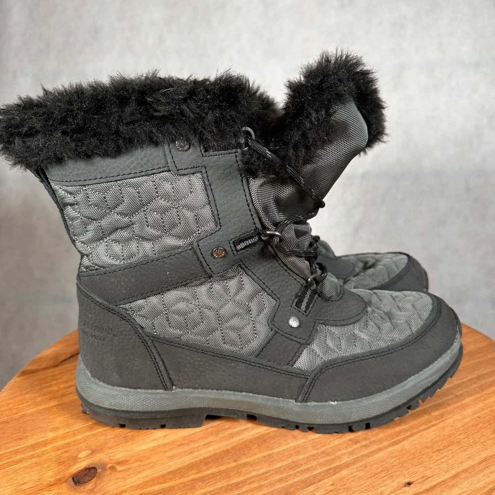 Bearpaw Winter Boots Women Size 11 Black Waterproof Quilted Faux Fur Good